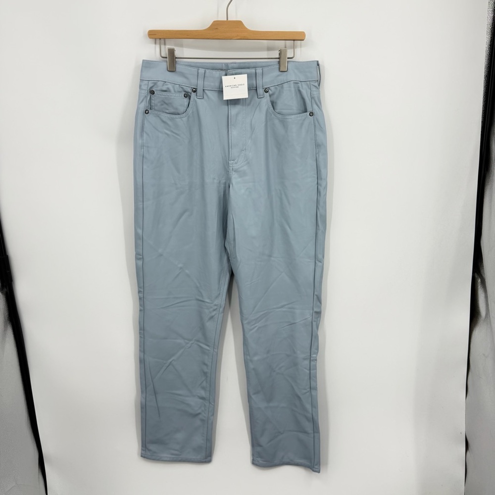 American Eagle Stretch Vegan Leather Super High-rise Straight Pant light blue 12